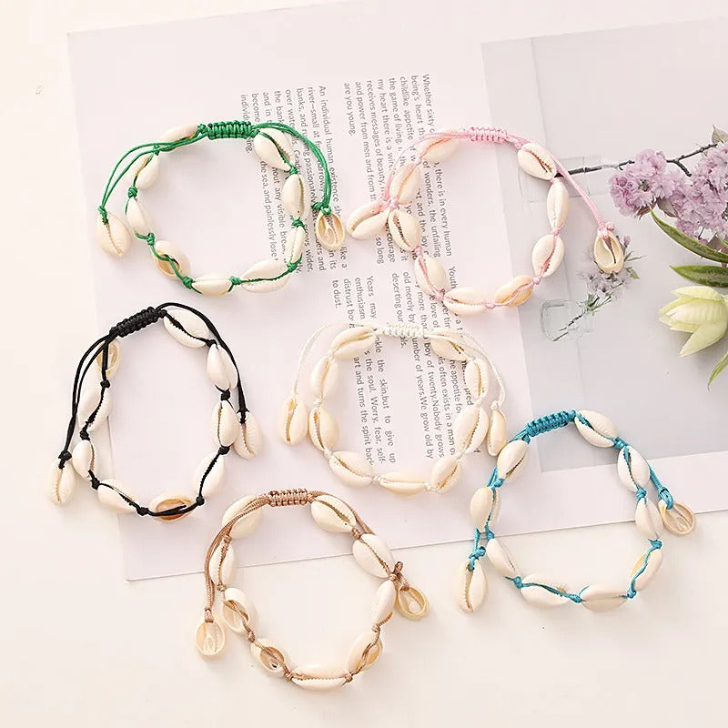 Handmade Cowrie Shell Adjustable Bracelet – Multiple Colors