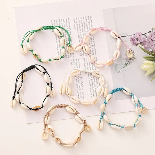 Handmade Cowrie Shell Adjustable Bracelet – Multiple Colors