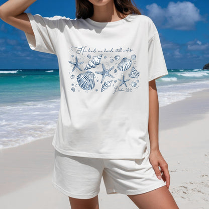 Peaceful Ocean, Faithful Heart Seashell Psalm T-Shirt