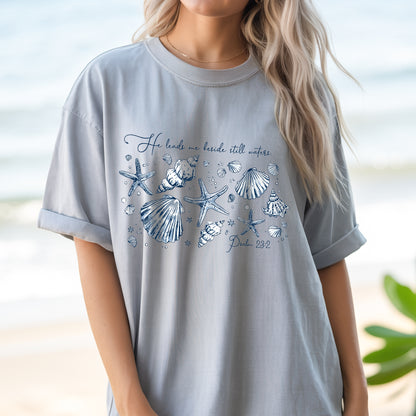 Peaceful Ocean, Faithful Heart Seashell Psalm T-Shirt