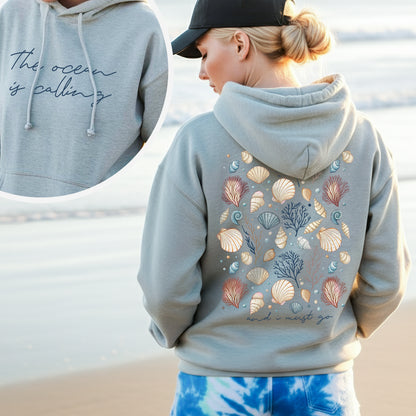 "The Ocean Is Calling" Seashell Tee – Two-Sided Coastal Design - T-Shirt/Hoodie