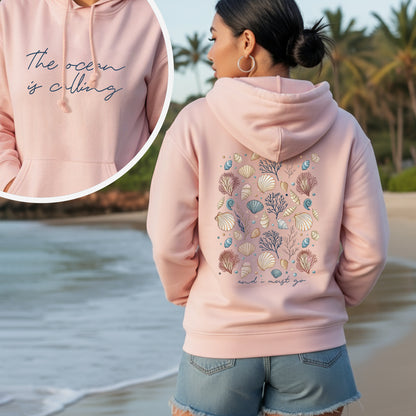 "The Ocean Is Calling" Seashell Tee – Two-Sided Coastal Design - T-Shirt/Hoodie