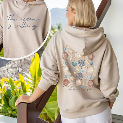"The Ocean Is Calling" Seashell Tee – Two-Sided Coastal Design - T-Shirt/Hoodie