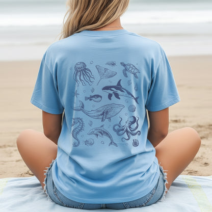 Ocean Life Graphic Tee – Sea Creatures Unisex T-Shirt / Marine Art Shirt / Beach Vibes Tee