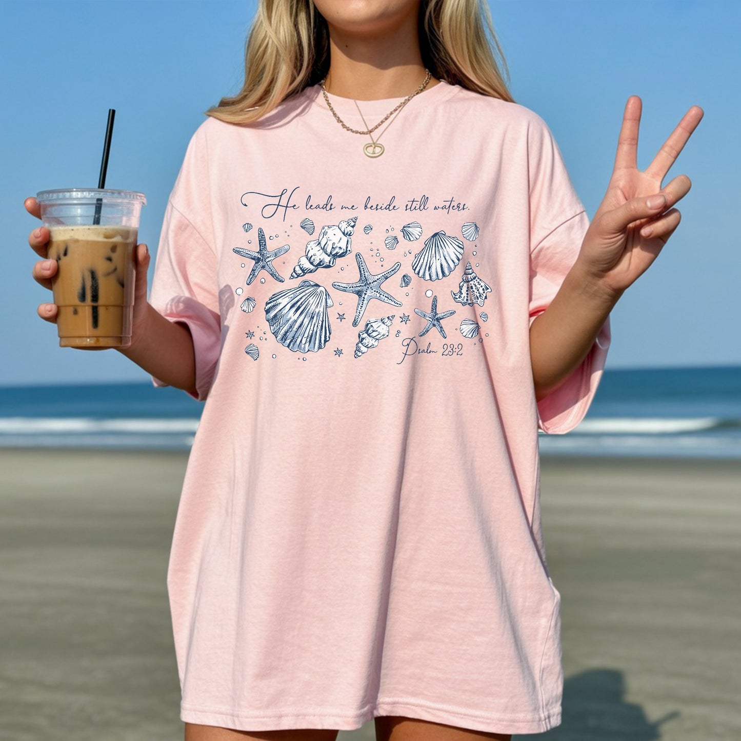 Peaceful Ocean, Faithful Heart Seashell Psalm T-Shirt