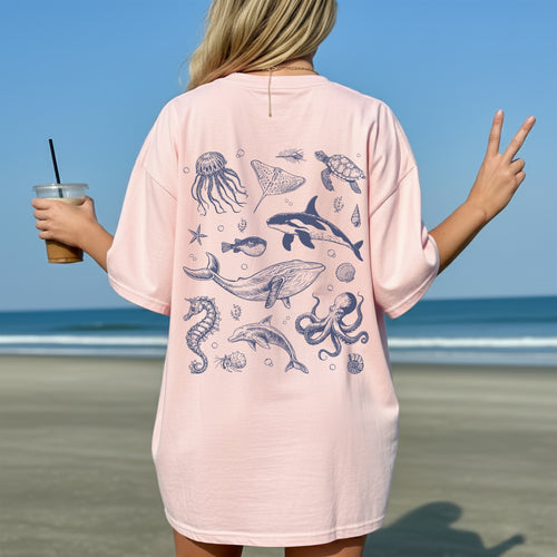 Ocean Life Graphic Tee – Sea Creatures Unisex T-Shirt / Marine Art Shirt / Beach Vibes Tee
