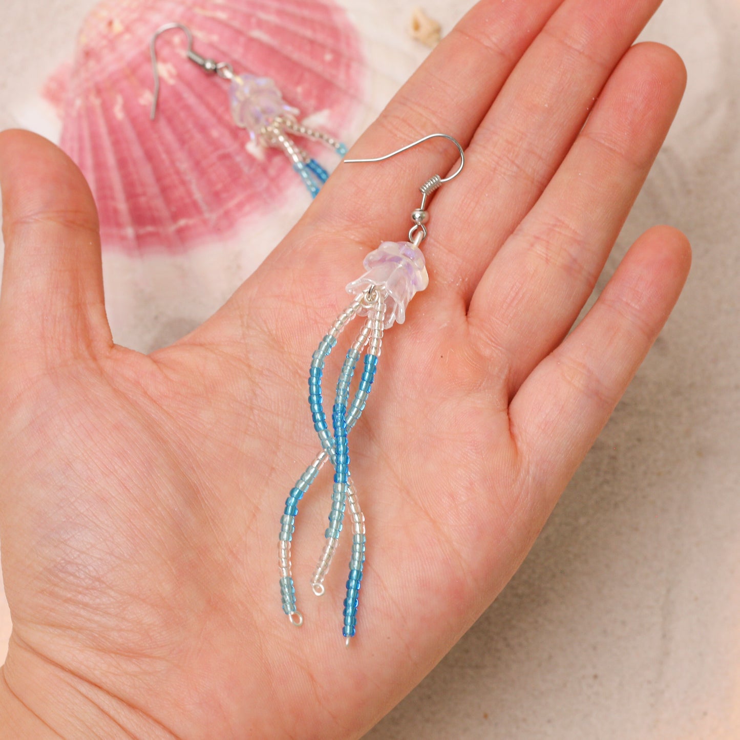 Handmade Jellyfish Earrings – Iridescent Ocean-Inspired Dangles