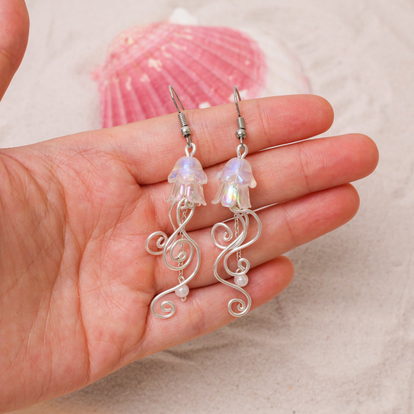 Handmade Jellyfish Earrings – Iridescent Ocean-Inspired Dangles