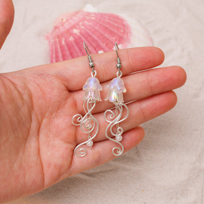 Handmade Jellyfish Earrings – Iridescent Ocean-Inspired Dangles