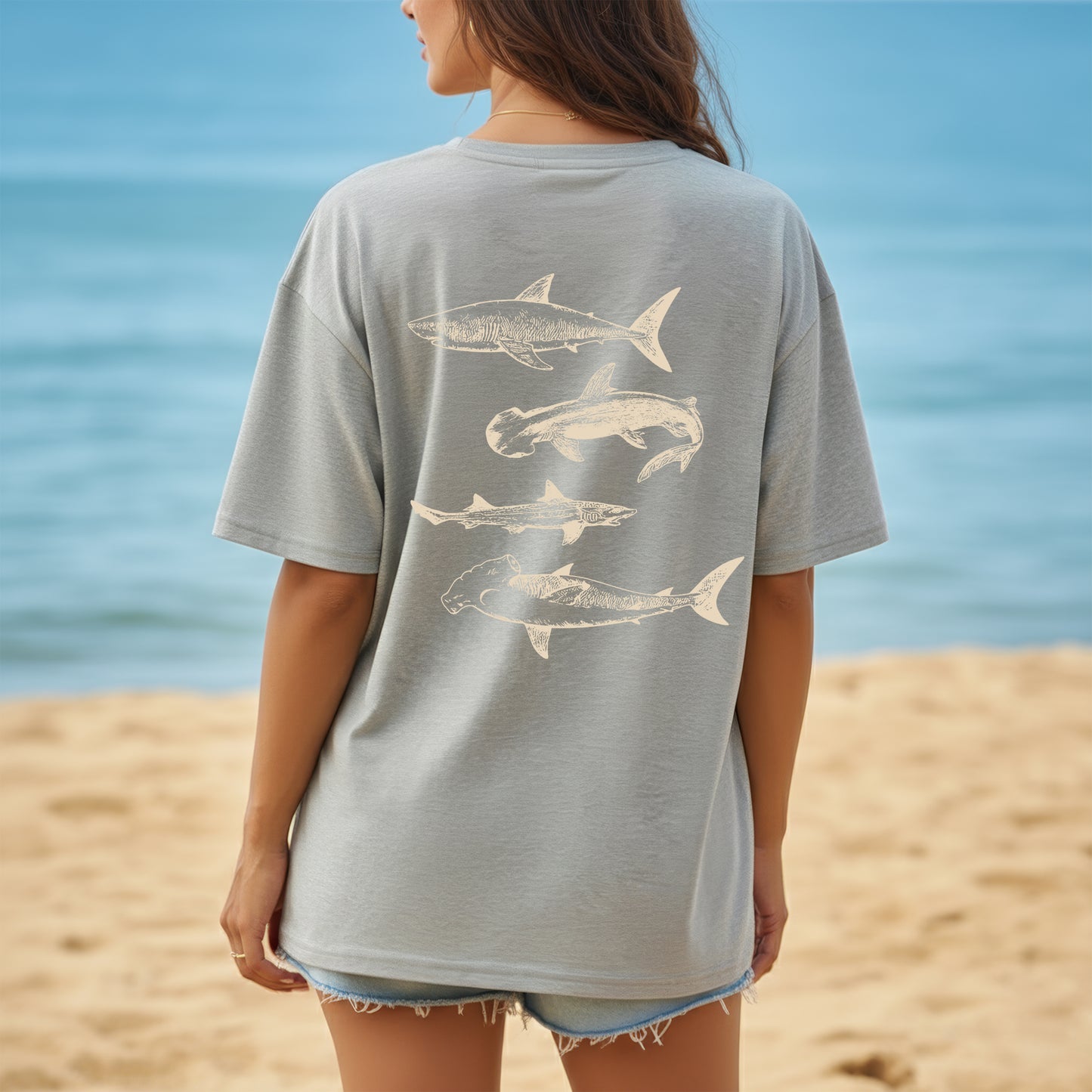 Ocean Sharks Graphic T-Shirt – Coastal Beach Tee for Ocean Lovers