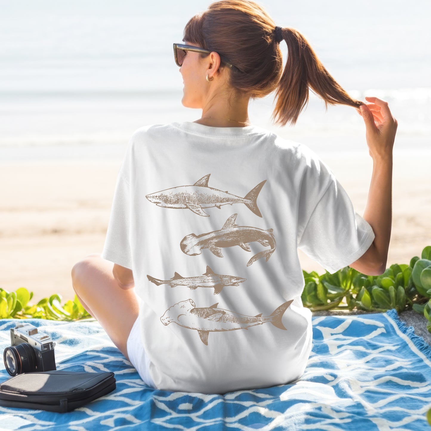 Ocean Sharks Graphic T-Shirt – Coastal Beach Tee for Ocean Lovers