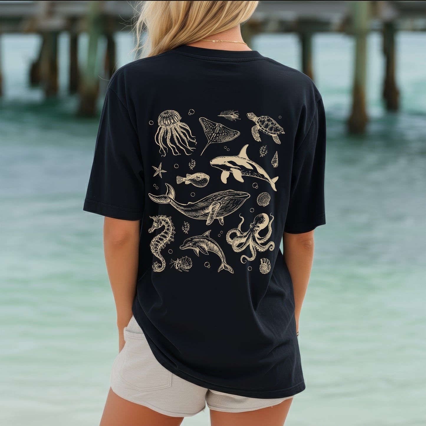 Ocean Life Graphic Tee – Sea Creatures Unisex T-Shirt / Marine Art Shirt / Beach Vibes Tee