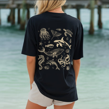 Ocean Life Graphic Tee – Sea Creatures Unisex T-Shirt / Marine Art Shirt / Beach Vibes Tee
