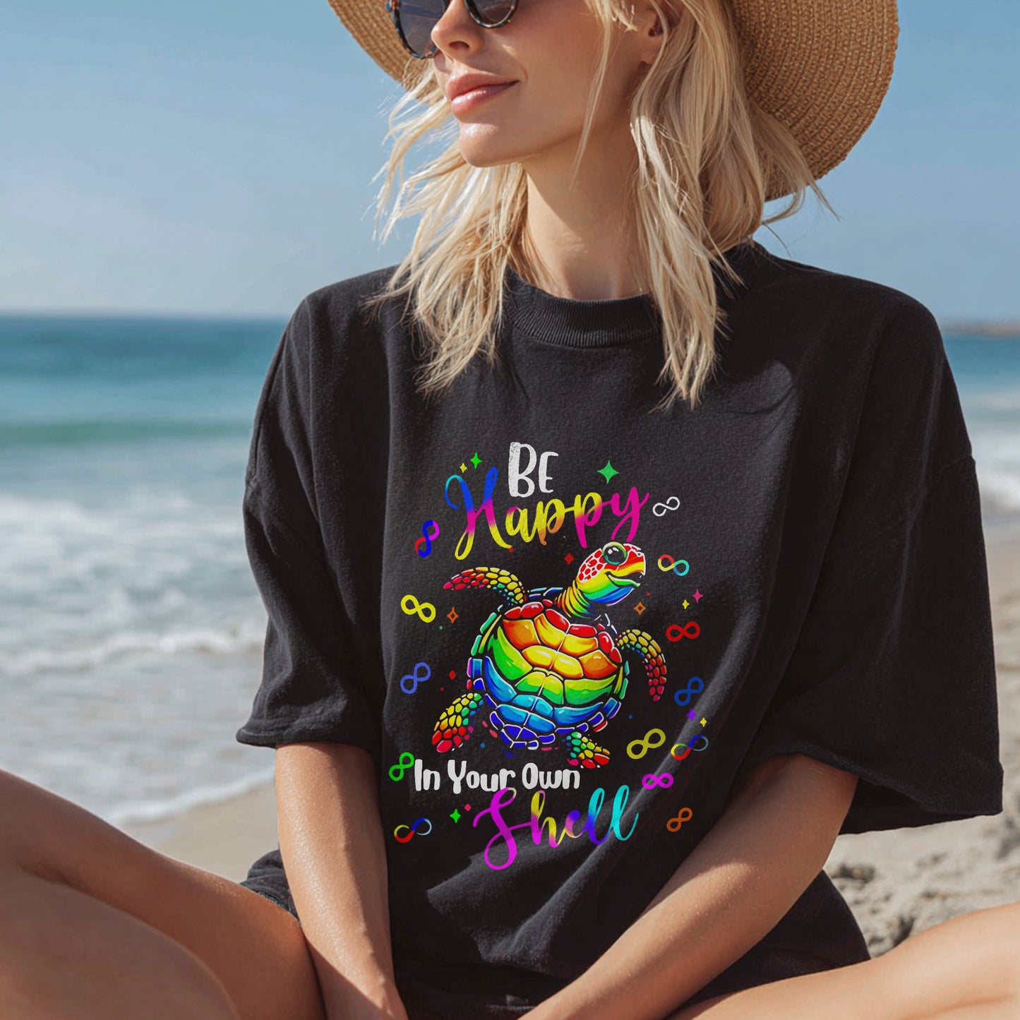 Rainbow Turtle Be Happy In Your Own Shell Autism Awareness T-Shirt