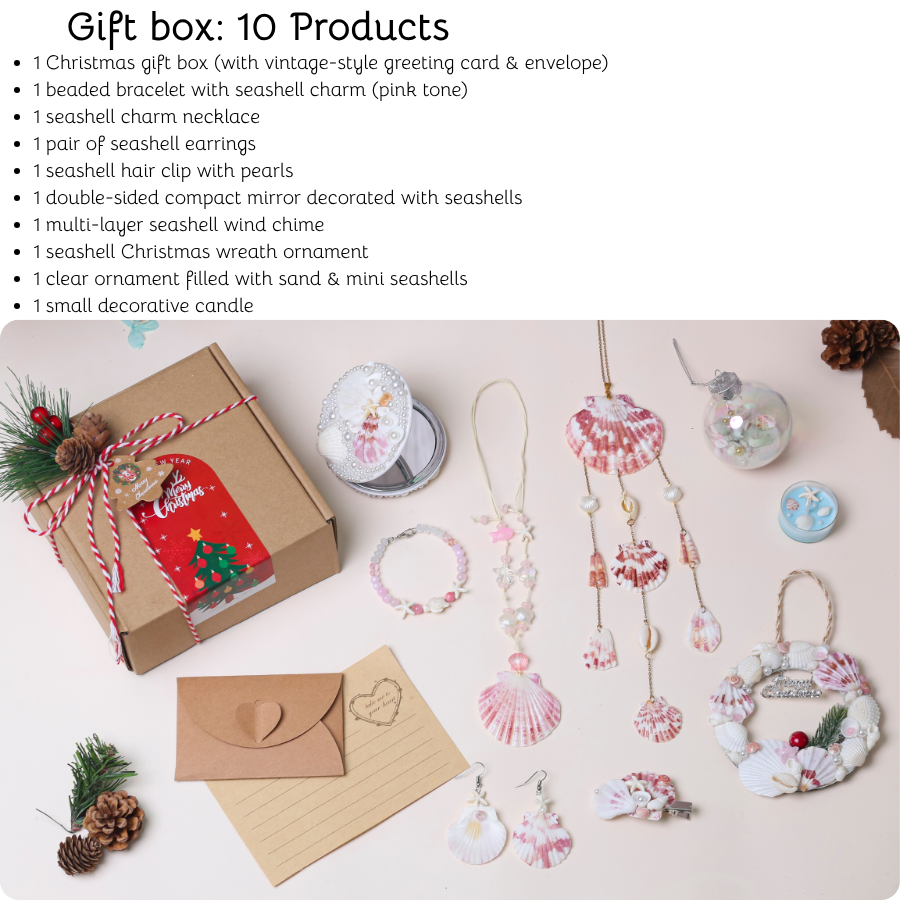 [9 Products] Christmas Seashell Gift Set – Handmade Holiday Beach-Inspired Gift Box