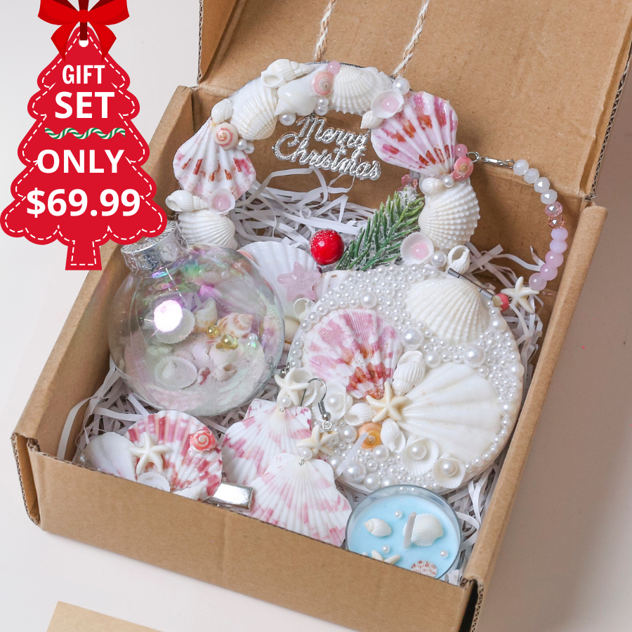 [9 Products] Christmas Seashell Gift Set – Handmade Holiday Beach-Inspired Gift Box