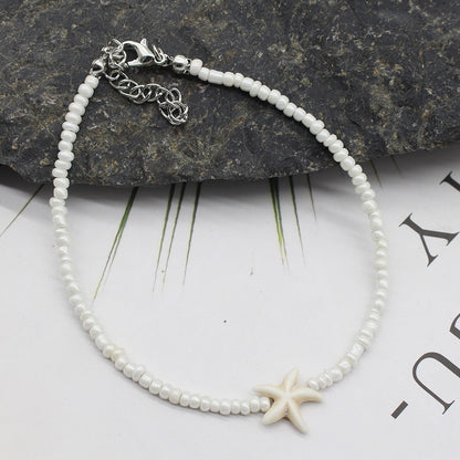 Minimalist White Beaded Necklace with Starfish Pendant – Handmade Jewelry