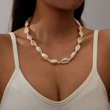 Natural Cowrie Shell Necklace with Adjustable White Cord – Boho Beach Style