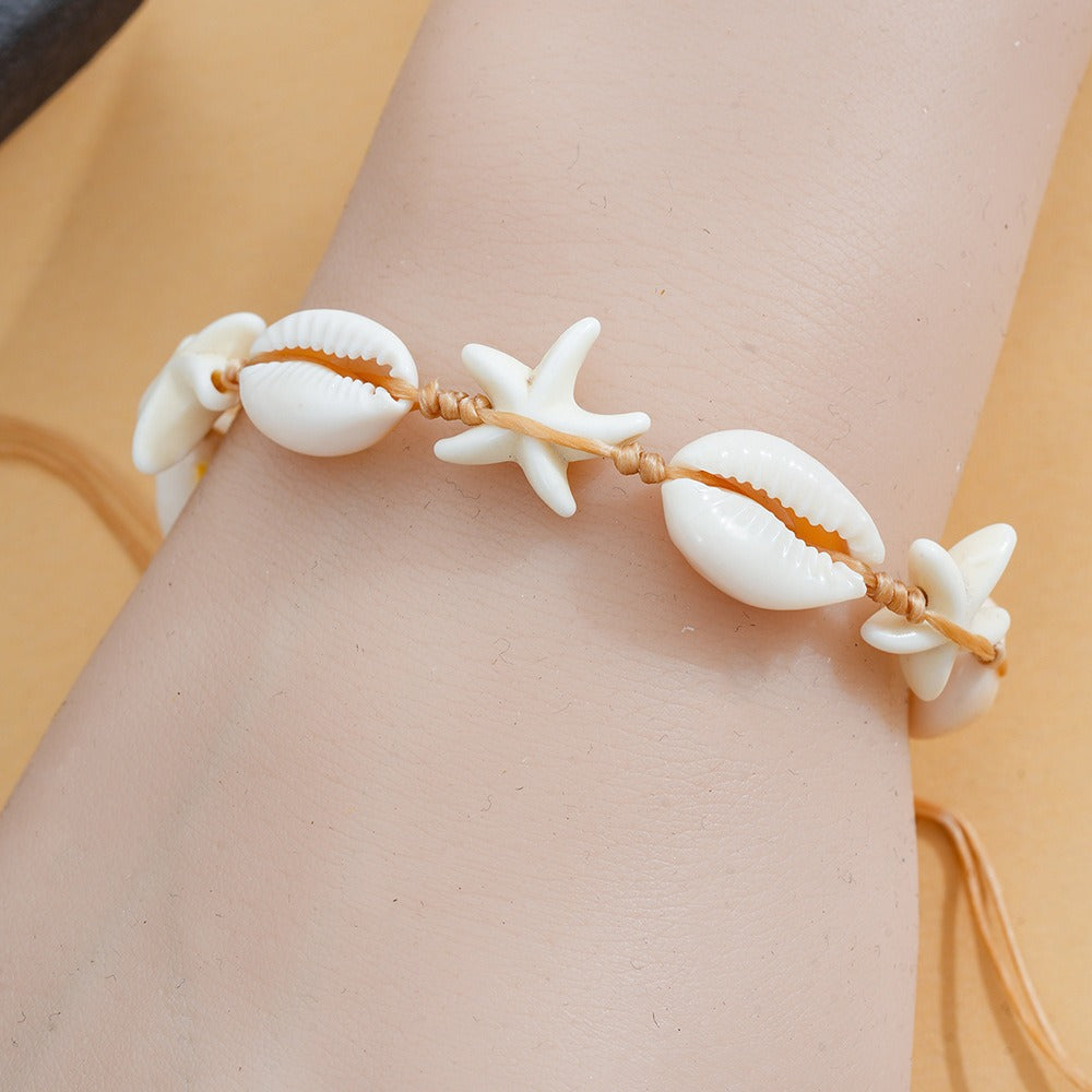Starfish & Cowrie Shell Handmade Bracelet – Adjustable or Clasp Style