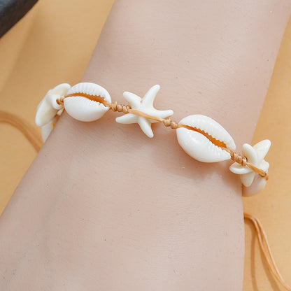 Starfish & Cowrie Shell Handmade Bracelet – Adjustable or Clasp Style
