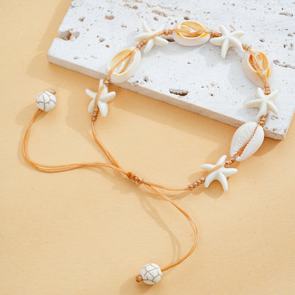 Starfish & Cowrie Shell Handmade Bracelet – Adjustable or Clasp Style