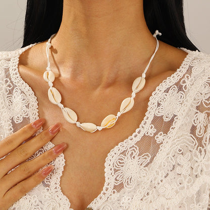 Natural Cowrie Shell Necklace with Adjustable White Cord – Boho Beach Style