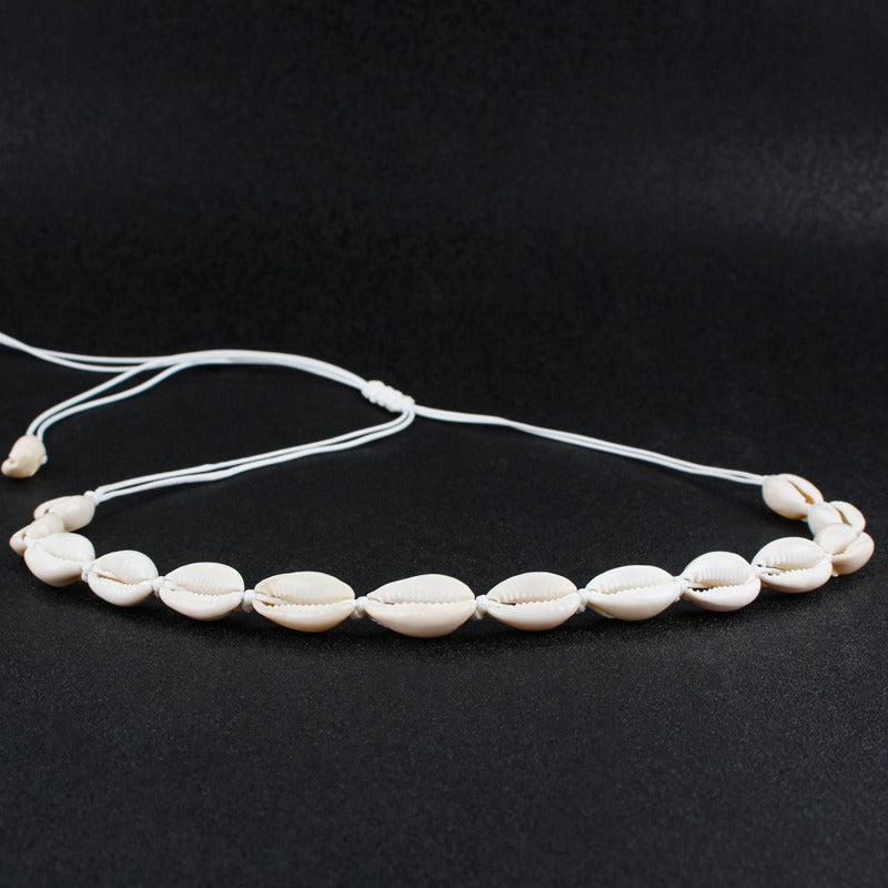 Natural Cowrie Shell Necklace with Adjustable White Cord – Boho Beach Style