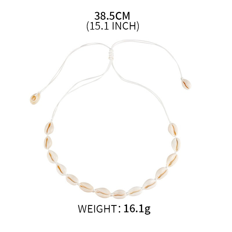 Natural Cowrie Shell Necklace with Adjustable White Cord – Boho Beach Style