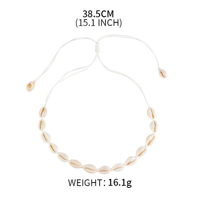 Natural Cowrie Shell Necklace with Adjustable White Cord – Boho Beach Style