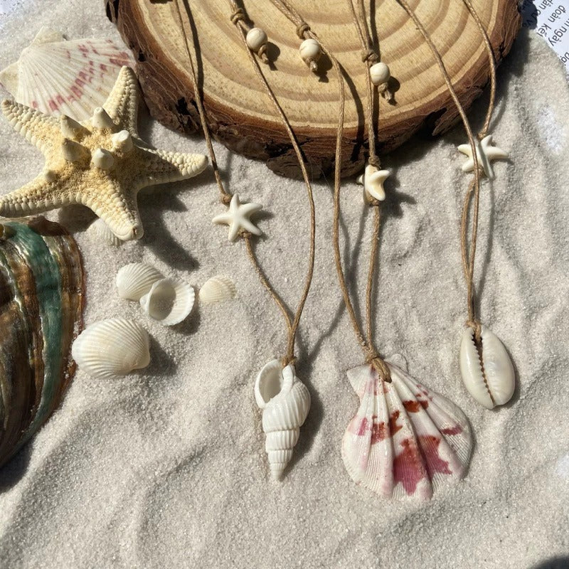 Handmade Natural Seashell Pendant Necklace – Adjustable Cord